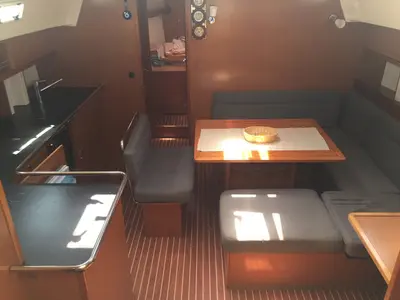Salon of Aura 1, a Bavaria Cruiser 45 sailboat at Bodrum, Turkey