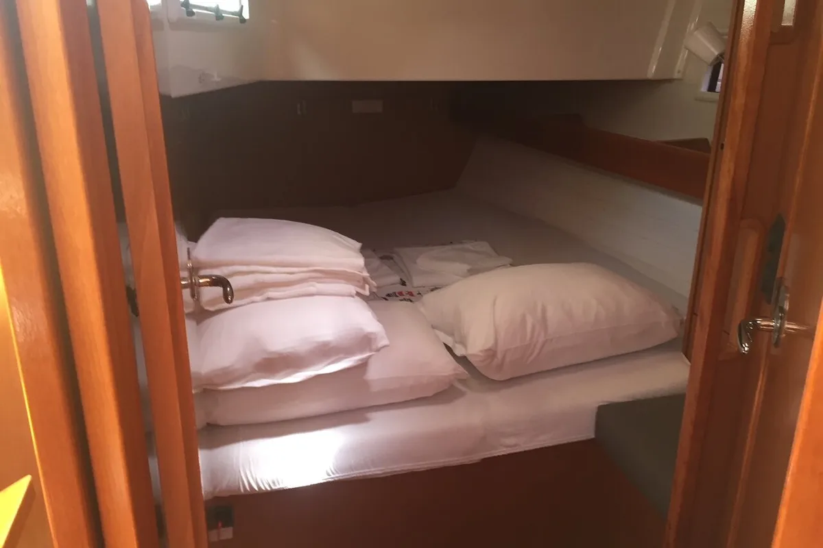 Cabin on Aura 1, a Bavaria Cruiser 45 sailboat at Bodrum, Turkey