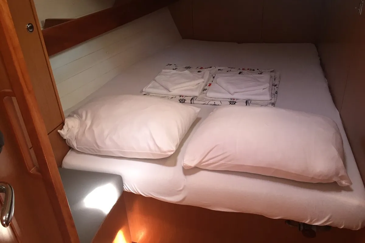 Cabin on Aura 1, a Bavaria Cruiser 45 sailboat at Bodrum, Turkey