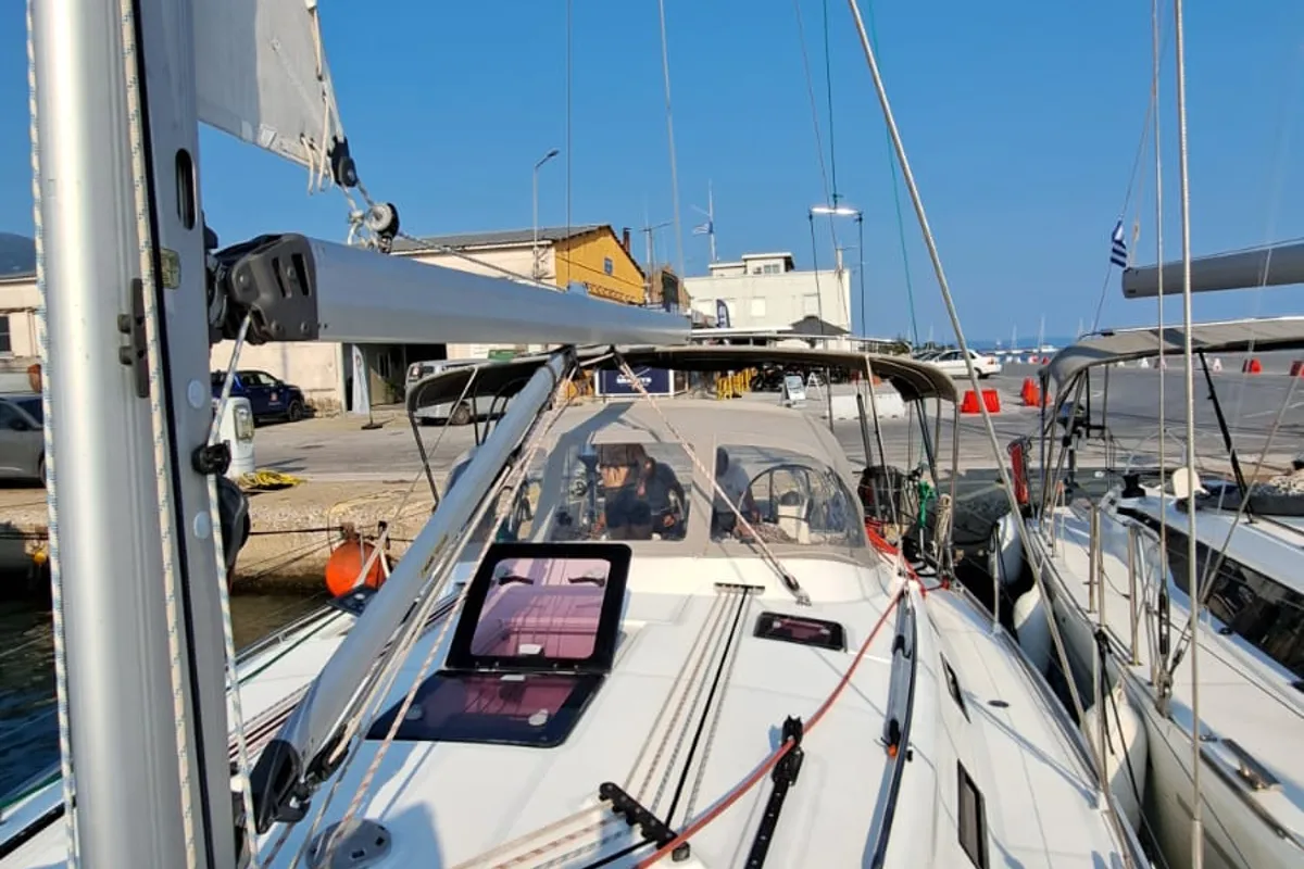 Deck of Manta, a Bavaria Cruiser 40 sailboat at Volos, Greece