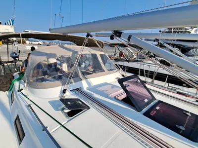 Deck of Manta, a Bavaria Cruiser 40 sailboat at Volos, Greece