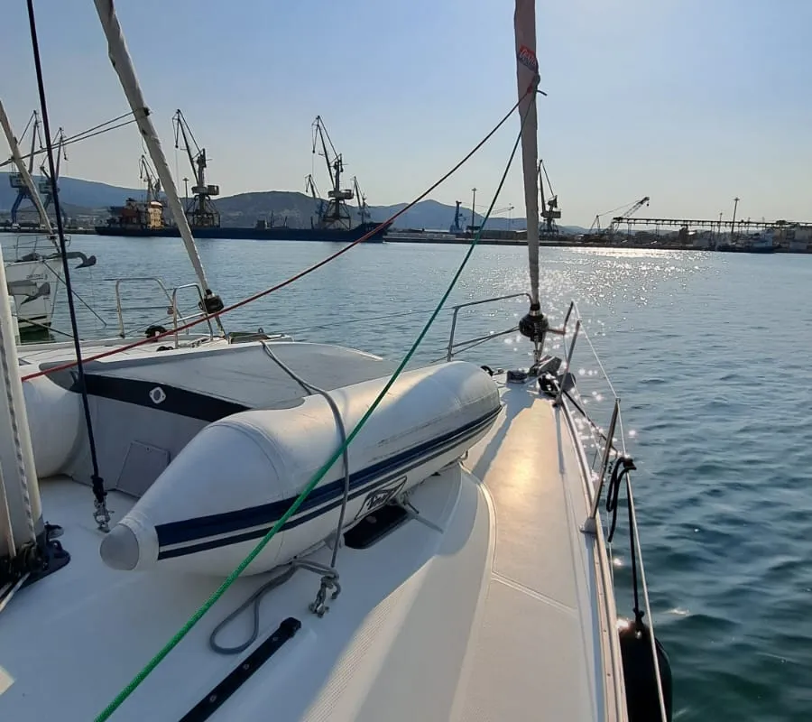 Exterior view of Manta, a Bavaria Cruiser 40 sailboat at Volos, Greece