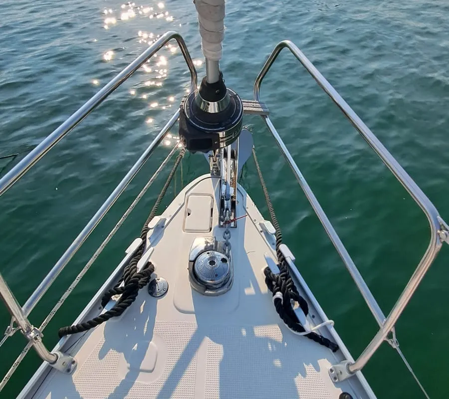 Deck of Manta, a Bavaria Cruiser 40 sailboat at Volos, Greece