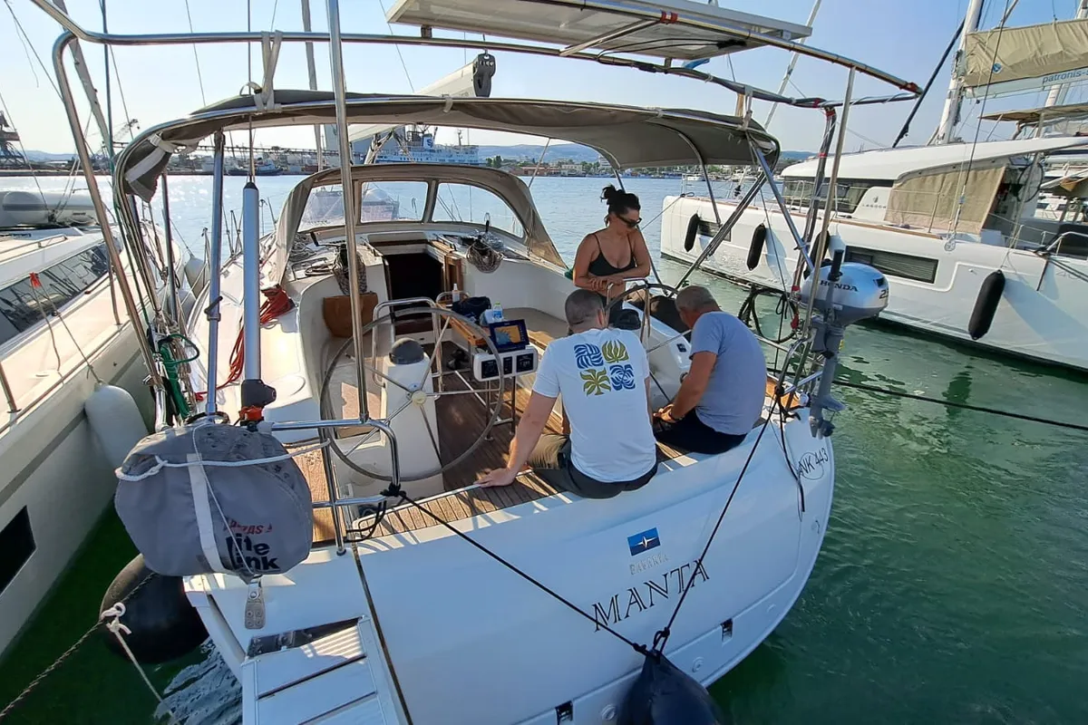 Cockpit of Manta, a Bavaria Cruiser 40 sailboat at Volos, Greece