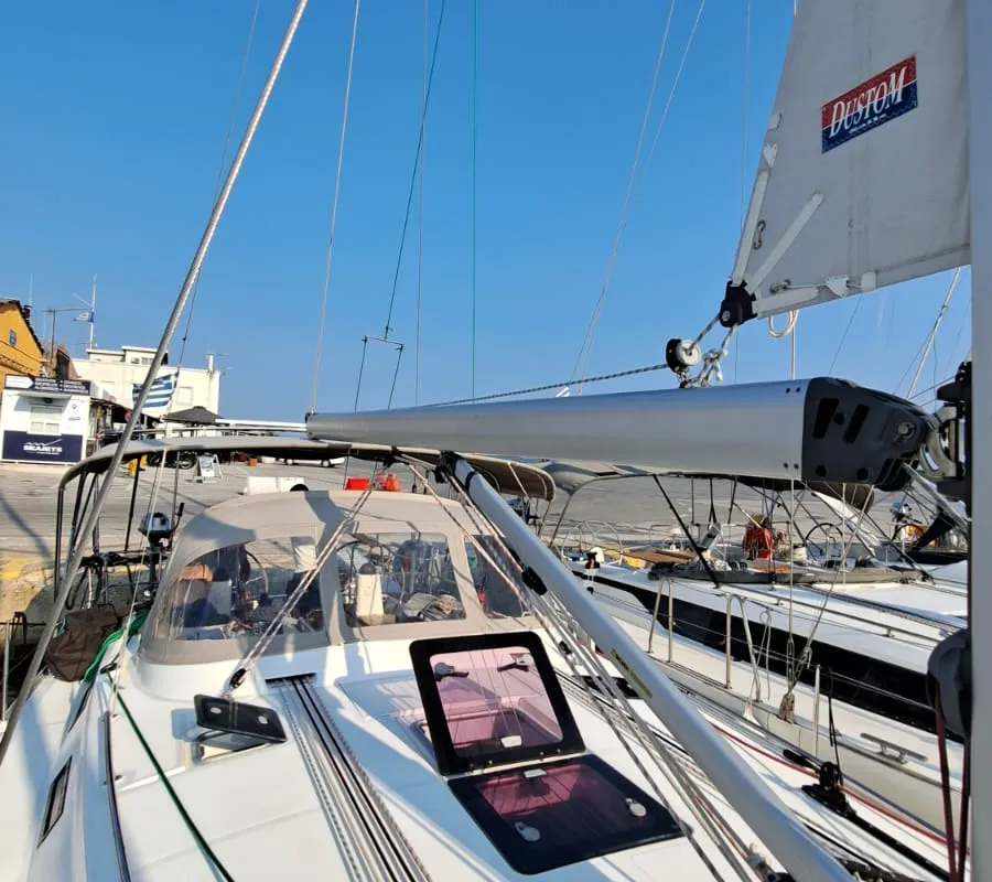 Deck of Manta, a Bavaria Cruiser 40 sailboat at Volos, Greece