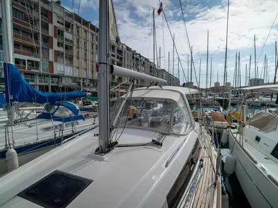 Deck of Malilu, a Beneteau Oceanis 35.1 sailboat at Toulon, France