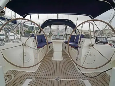 Cockpit of Ariadni, a Bavaria 40 Cruiser sailboat at Preveza, Greece