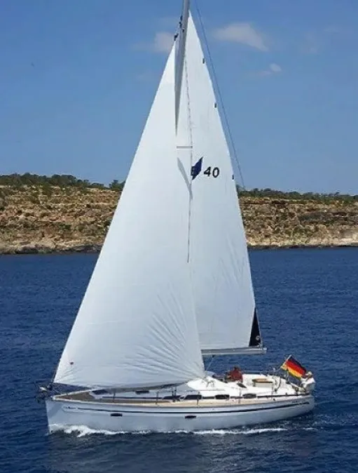 Exterior view of Ariadni, a Bavaria 40 Cruiser sailboat at Preveza, Greece