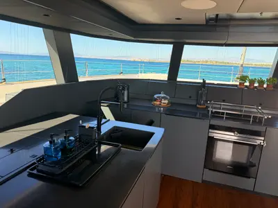Galley of Premium, a Sunreef 50 catamaran at Lavrion Marina, Greece