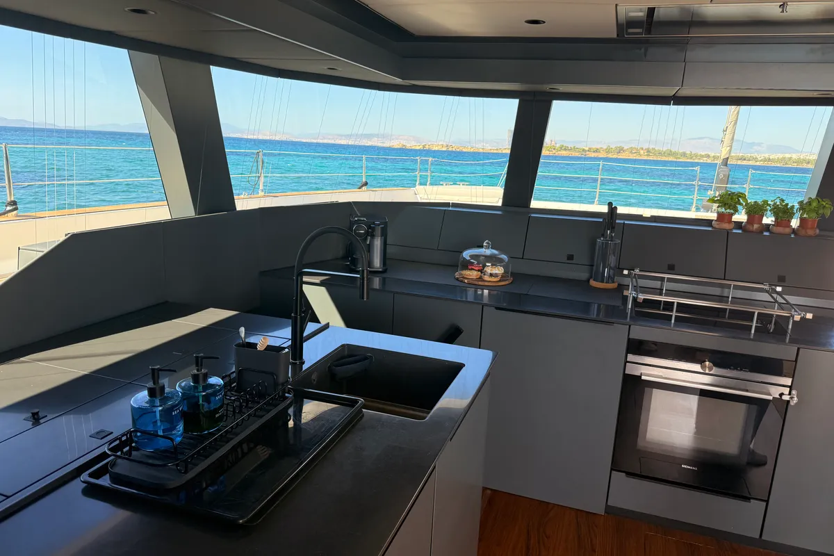 Galley of Premium, a Sunreef 50 catamaran at Lavrion Marina, Greece