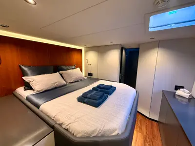 Cabin on Premium, a Sunreef 50 catamaran at Lavrion Marina, Greece