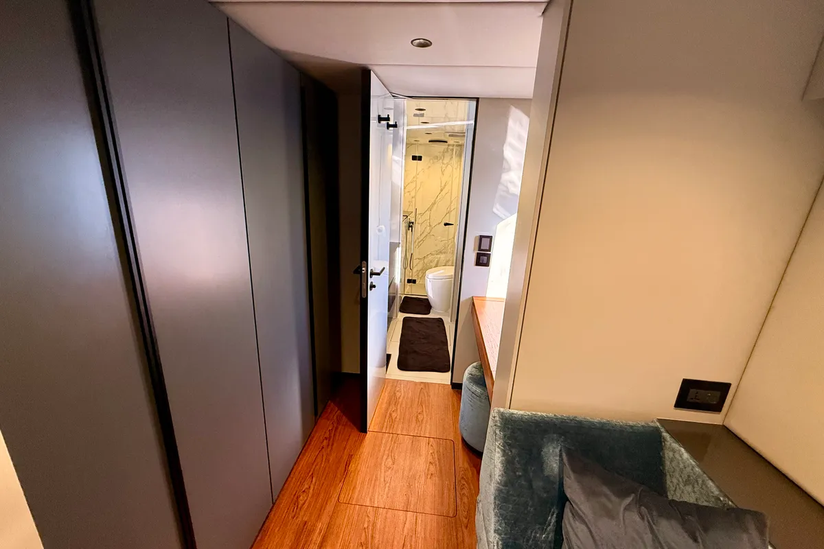 Salon of Premium, a Sunreef 50 catamaran at Lavrion Marina, Greece