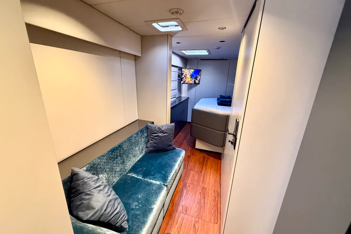 Salon of Premium, a Sunreef 50 catamaran at Lavrion Marina, Greece