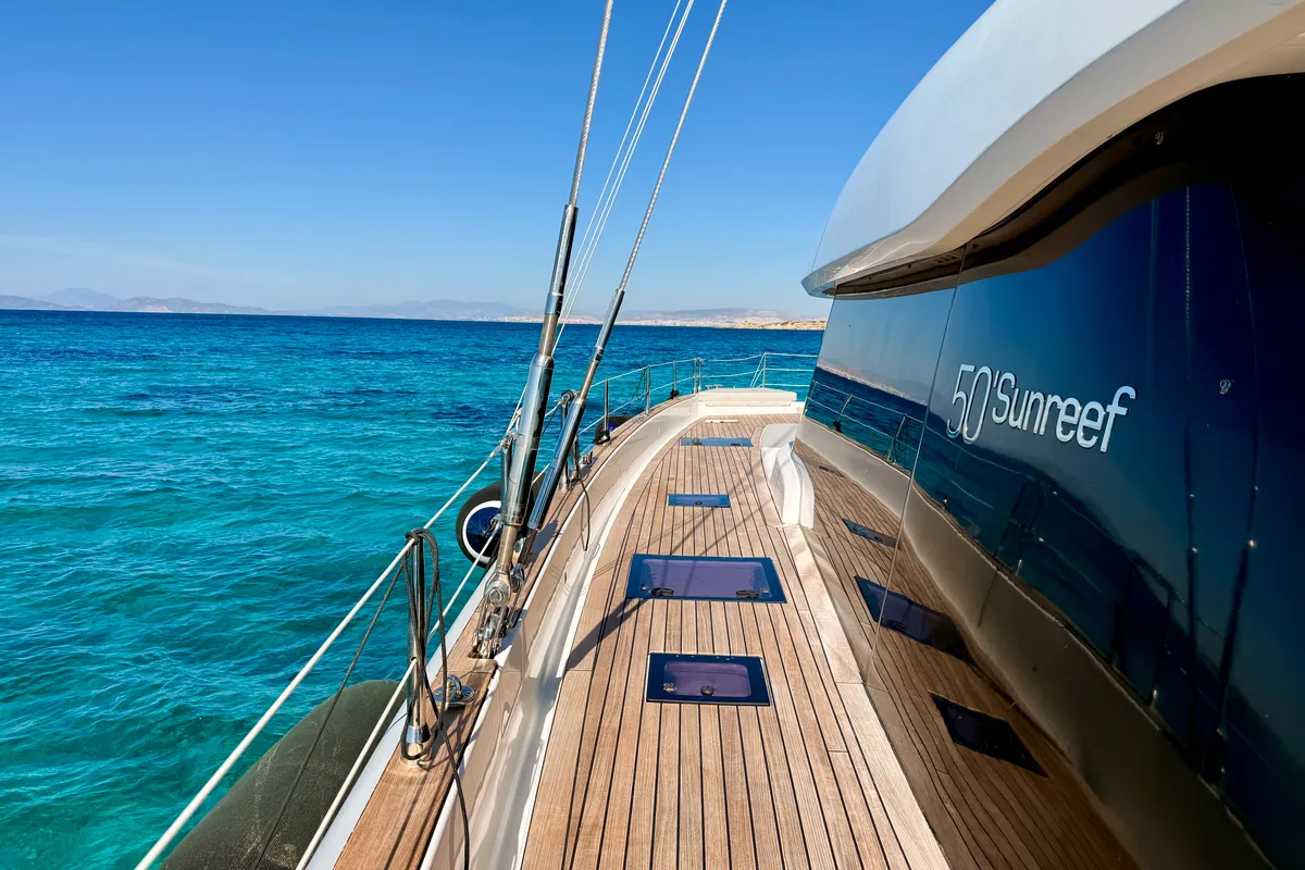 Cabin on Premium, a Sunreef 50 catamaran at Lavrion Marina, Greece