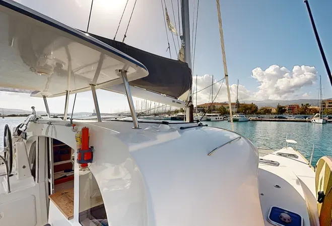 Deck of Why Knot, a Lagoon 380 S2 catamaran at Ellomenos, Greece