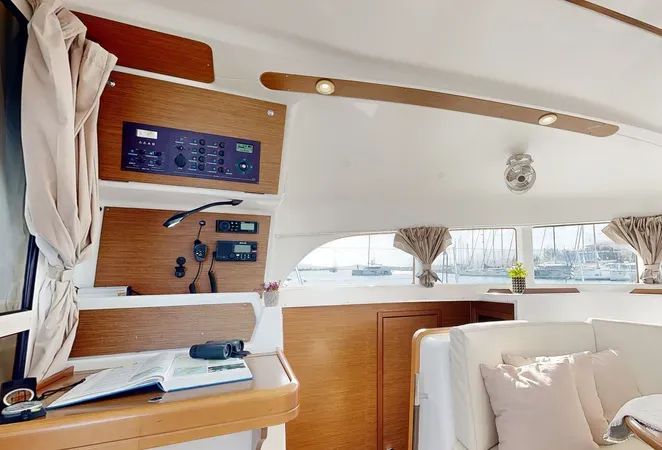 Salon of Why Knot, a Lagoon 380 S2 catamaran at Ellomenos, Greece