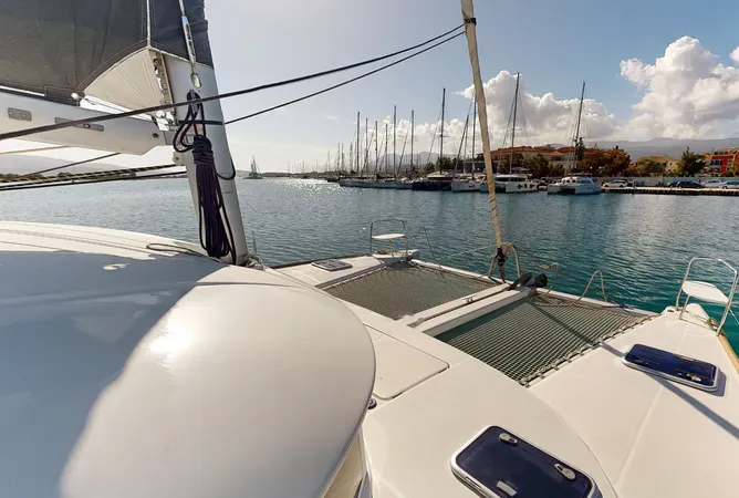 Deck of Why Knot, a Lagoon 380 S2 catamaran at Ellomenos, Greece