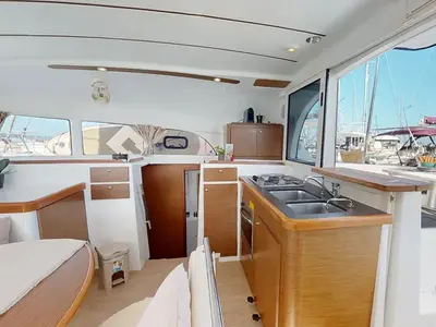 Galley of Why Knot, a Lagoon 380 S2 catamaran at Ellomenos, Greece