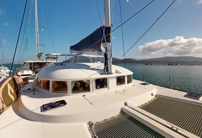Deck of Why Knot, a Lagoon 380 S2 catamaran at Ellomenos, Greece