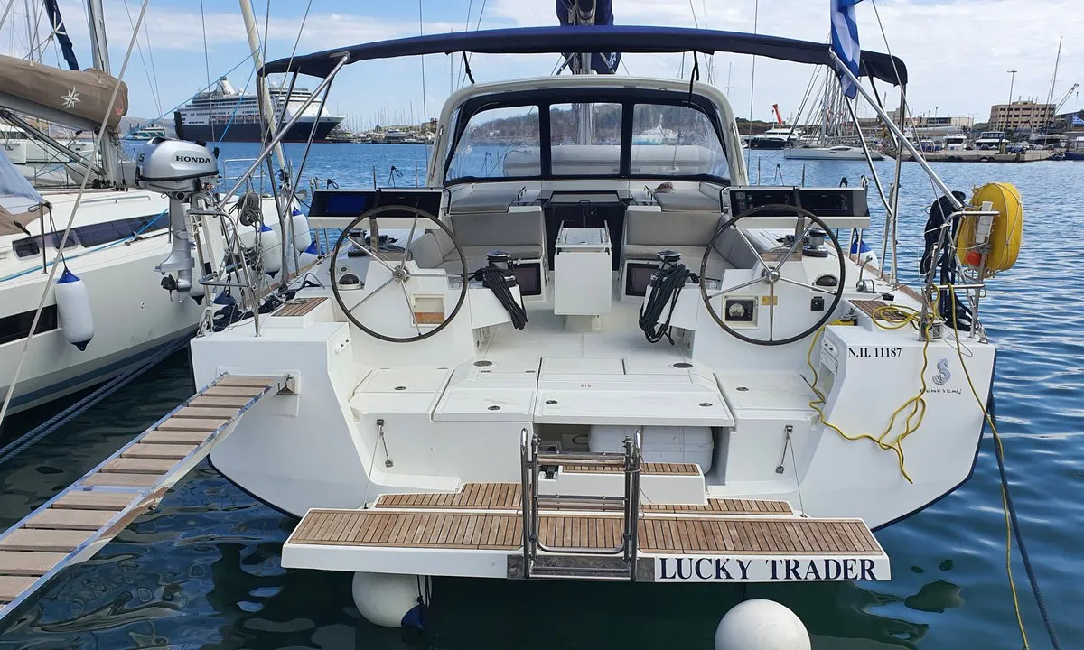 Lucky Trader, a Beneteau Oceanis 55 sailboat at Lavrion, Greece