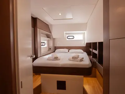 Cabin on Neda, a Bali 4.6 catamaran at Agios Stefanos, Greece