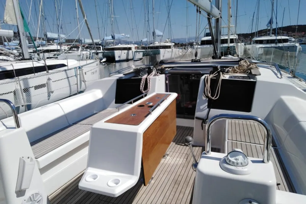 Deck of Barrique I, a Dufour 460 GL sailboat at Seget Donji, Croatia