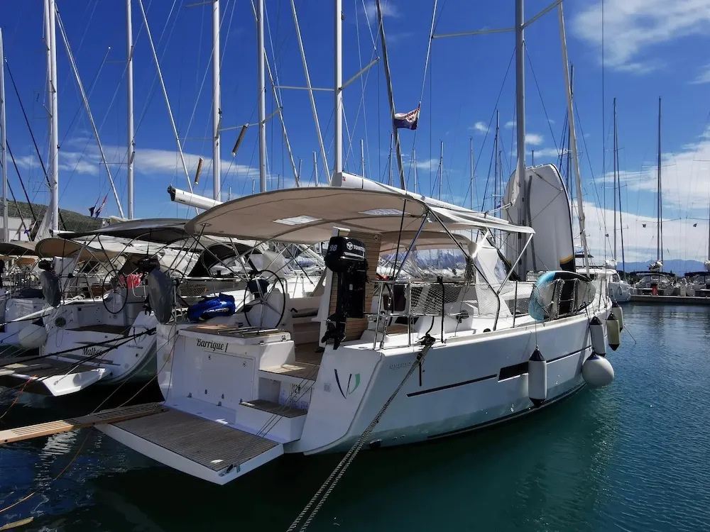 Exterior view of Barrique I, a Dufour 460 GL sailboat at Seget Donji, Croatia