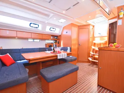 Salon of Artemis, a Bavaria Cruiser 46 sailboat at Athens, Greece
