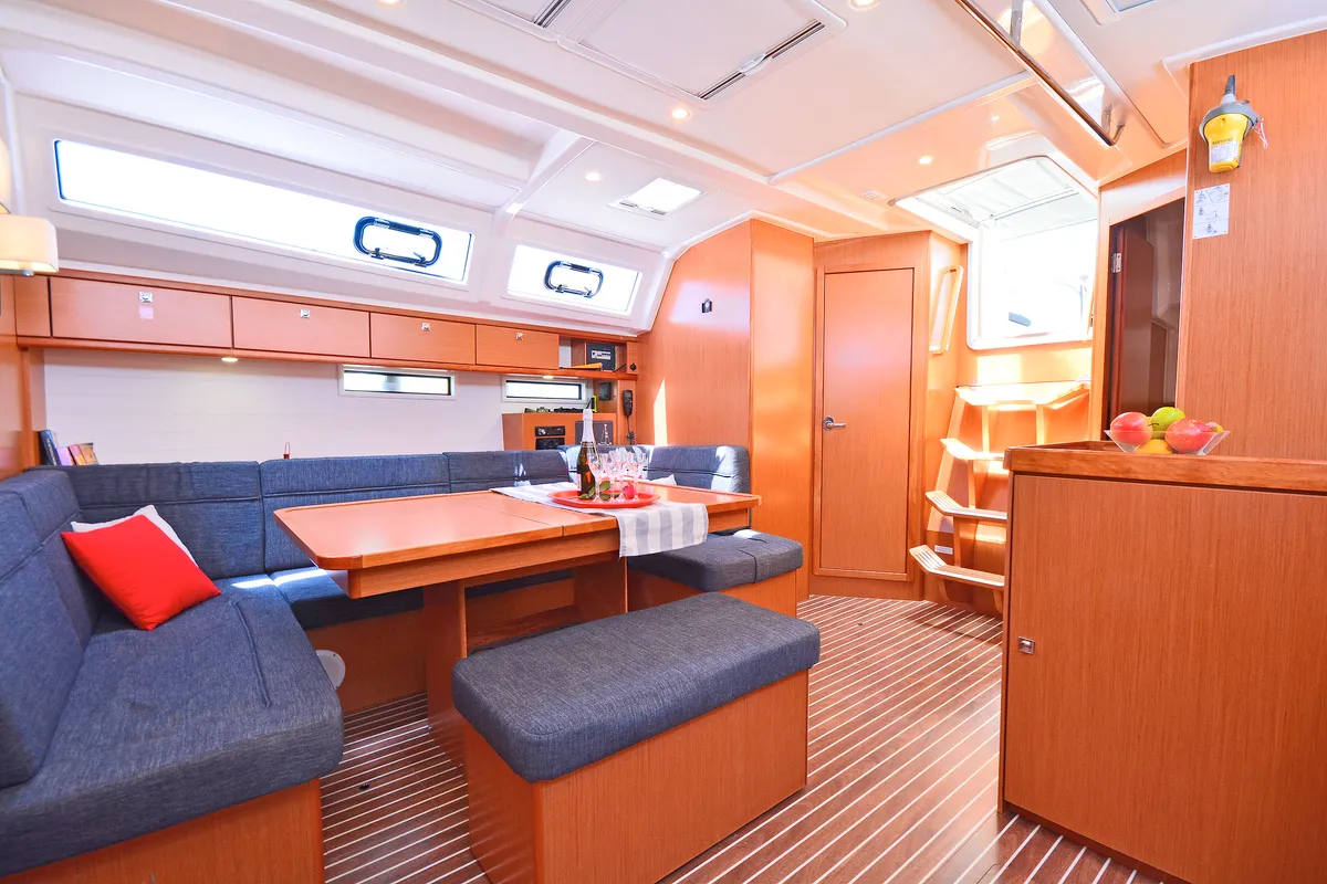 Salon of Artemis, a Bavaria Cruiser 46 sailboat at Athens, Greece
