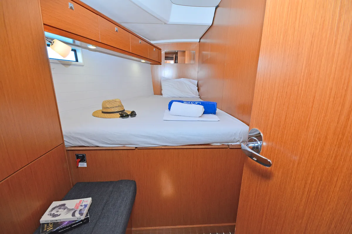 Cabin on Artemis, a Bavaria Cruiser 46 sailboat at Athens, Greece