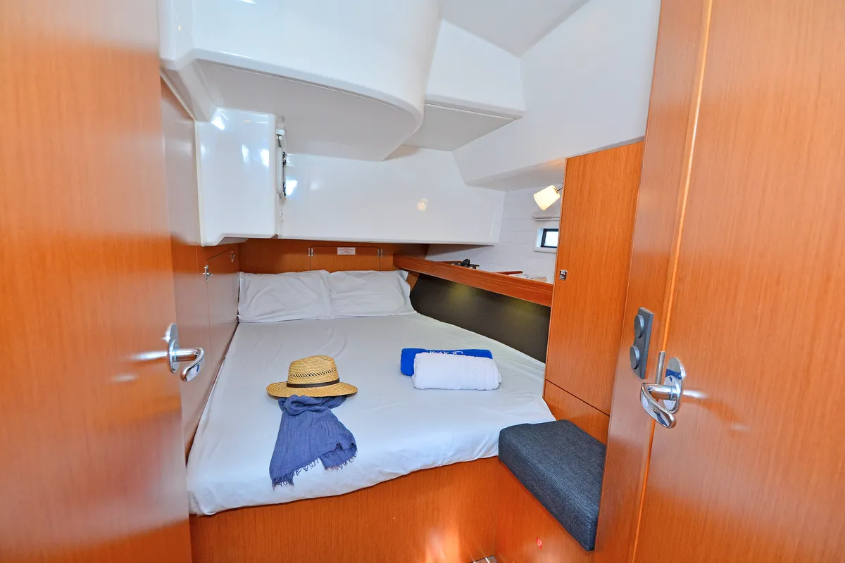 Cabin on Artemis, a Bavaria Cruiser 46 sailboat at Athens, Greece