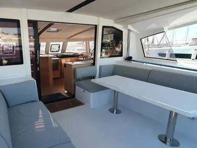 Deck of Double Memory, a Nautitech 44 Open catamaran at Primošten, Croatia