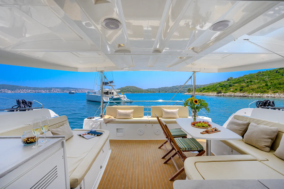 Deck of Galathea, a Lagoon 46 catamaran at Trogir, Croatia