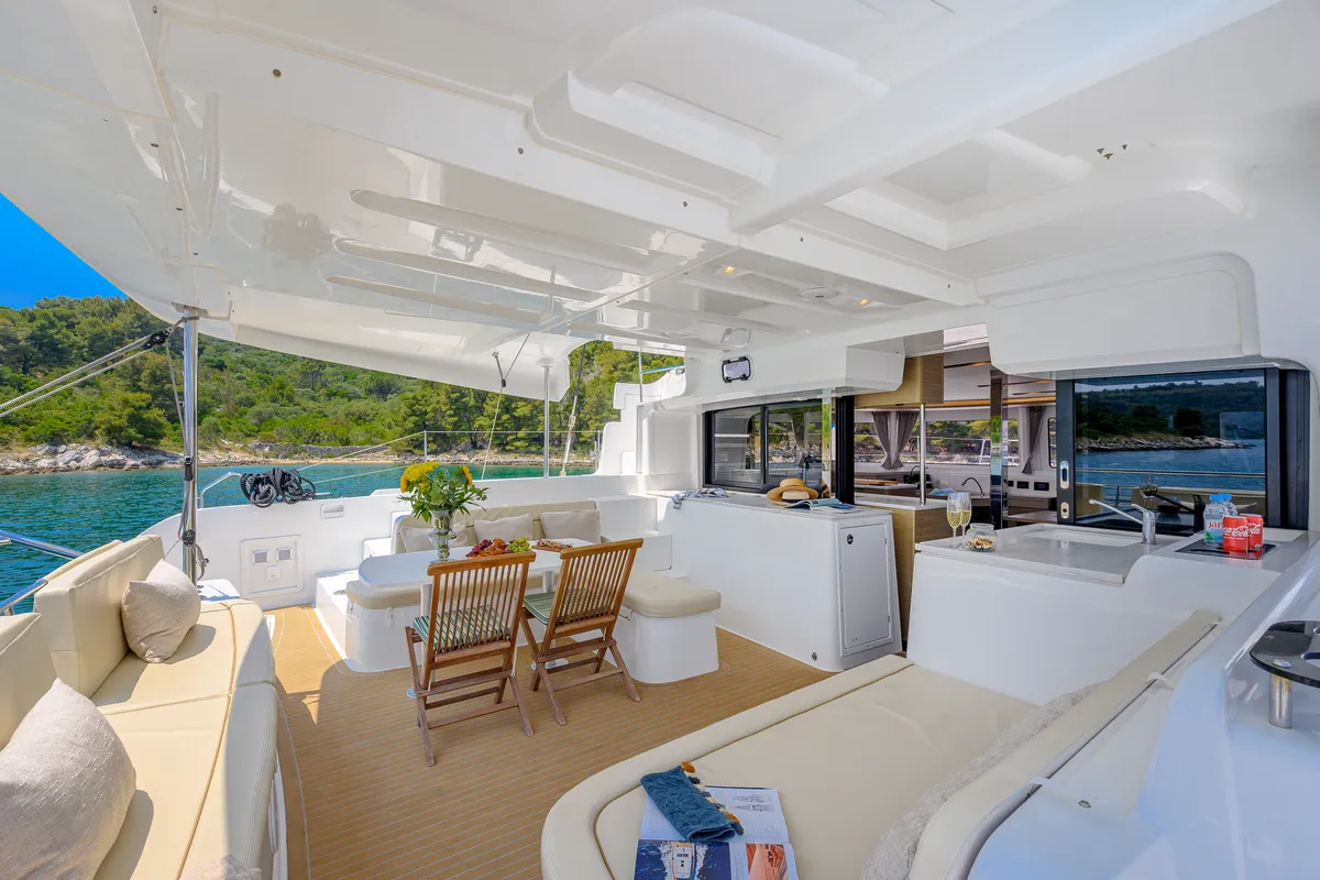Deck of Galathea, a Lagoon 46 catamaran at Trogir, Croatia