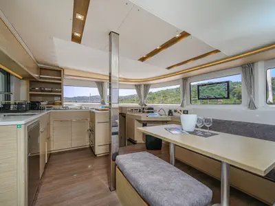Salon of Galathea, a Lagoon 46 catamaran at Trogir, Croatia