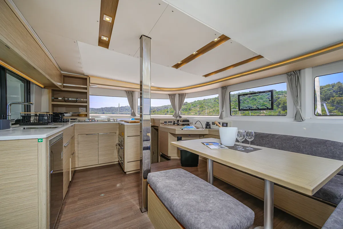 Salon of Galathea, a Lagoon 46 catamaran at Trogir, Croatia