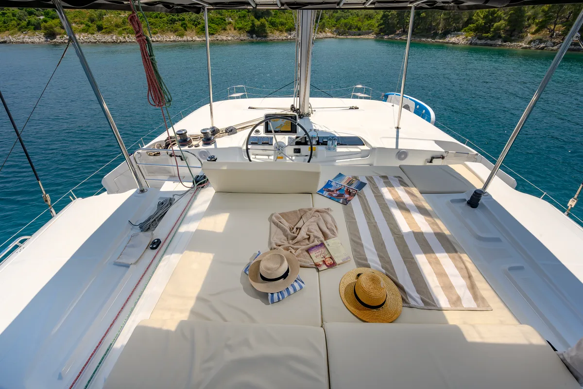 Cockpit of Galathea, a Lagoon 46 catamaran at Trogir, Croatia