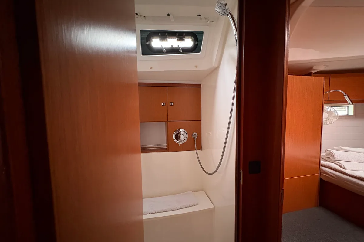 Head on Sail Betelgeuse, a Bavaria Cruiser 46 sailboat at Fethiye, Turkey