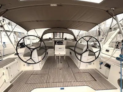 Cockpit of Sail Betelgeuse, a Bavaria Cruiser 46 sailboat at Fethiye, Turkey