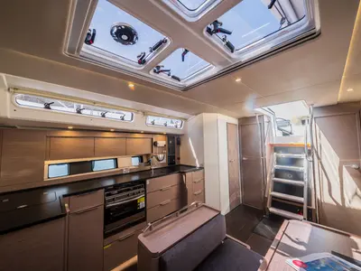 Galley of Wanderlust, a Hanse 460 sailboat at Grad Kaštela, Croatia