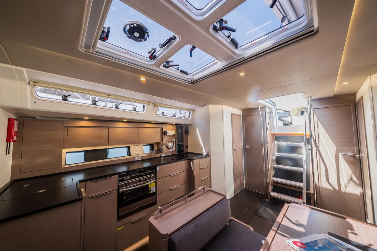 Galley of Wanderlust, a Hanse 460 sailboat at Grad Kaštela, Croatia