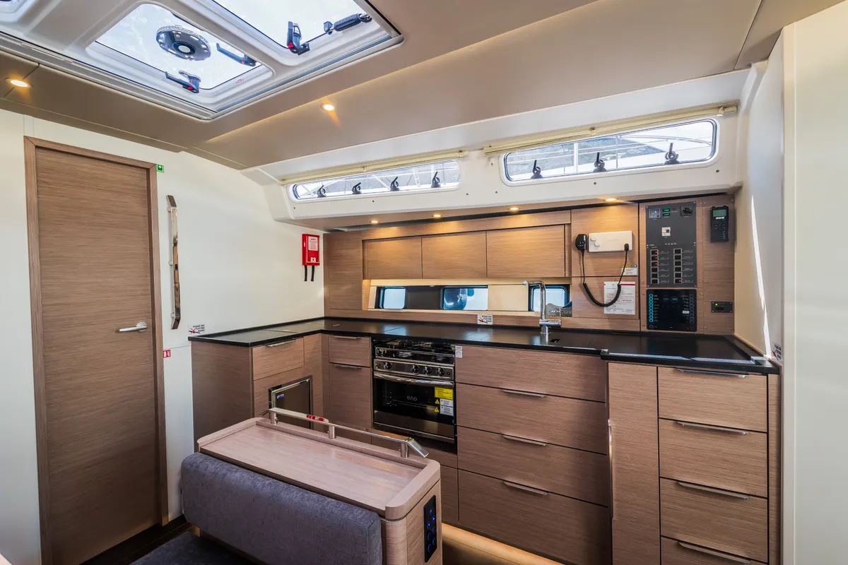 Galley of Wanderlust, a Hanse 460 sailboat at Grad Kaštela, Croatia