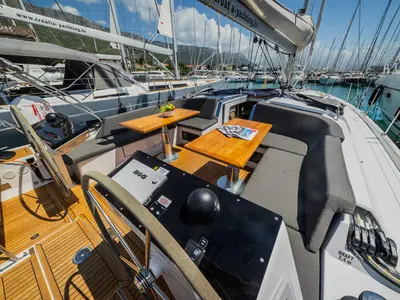 Deck of Wanderlust, a Hanse 460 sailboat at Grad Kaštela, Croatia