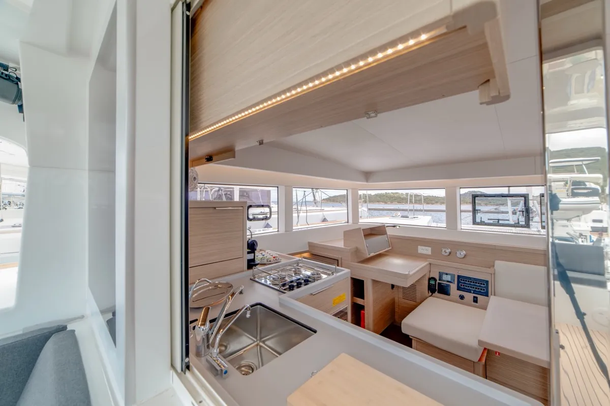 Galley of Arca 40, a Lagoon 40 catamaran at Olbia, Italy