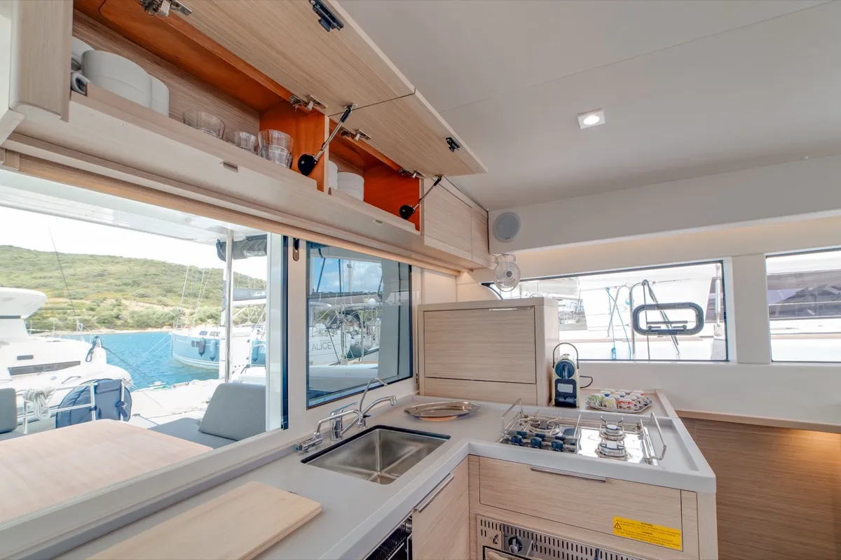 Galley of Arca 40, a Lagoon 40 catamaran at Olbia, Italy