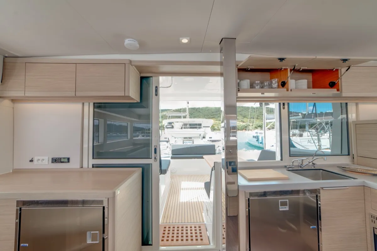 Galley of Arca 40, a Lagoon 40 catamaran at Olbia, Italy