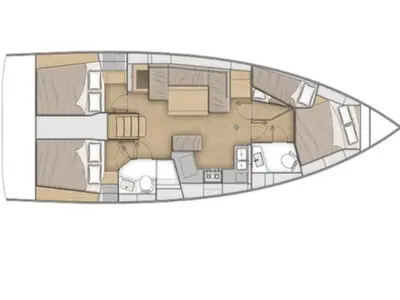 Floor plan of Alma Libre VII, a Beneteau Oceanis 40.1 sailboat at Municipal Unit of Lefkada, Greece