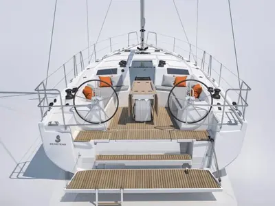 Cockpit of Alma Libre VII, a Beneteau Oceanis 40.1 sailboat at Municipal Unit of Lefkada, Greece