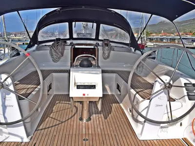 Cockpit of Lovrečina, a Bavaria Cruiser 46 sailboat at Grad Kaštela, Croatia