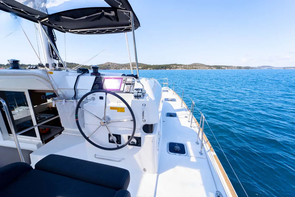 Cockpit of Millennium Falcon, a Lagoon 40 catamaran at Grad Šibenik, Croatia